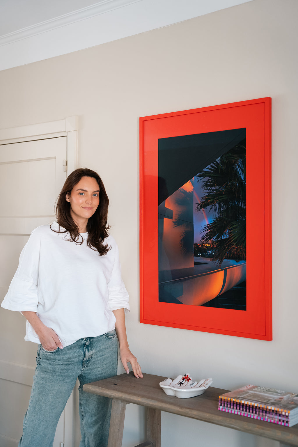 Sunrise Spectrum, luxury framed fine art print by Noëlle Nijhuis for NOË NÍ, featuring a bold sunrise scene with tropical elements, designed as a striking art object