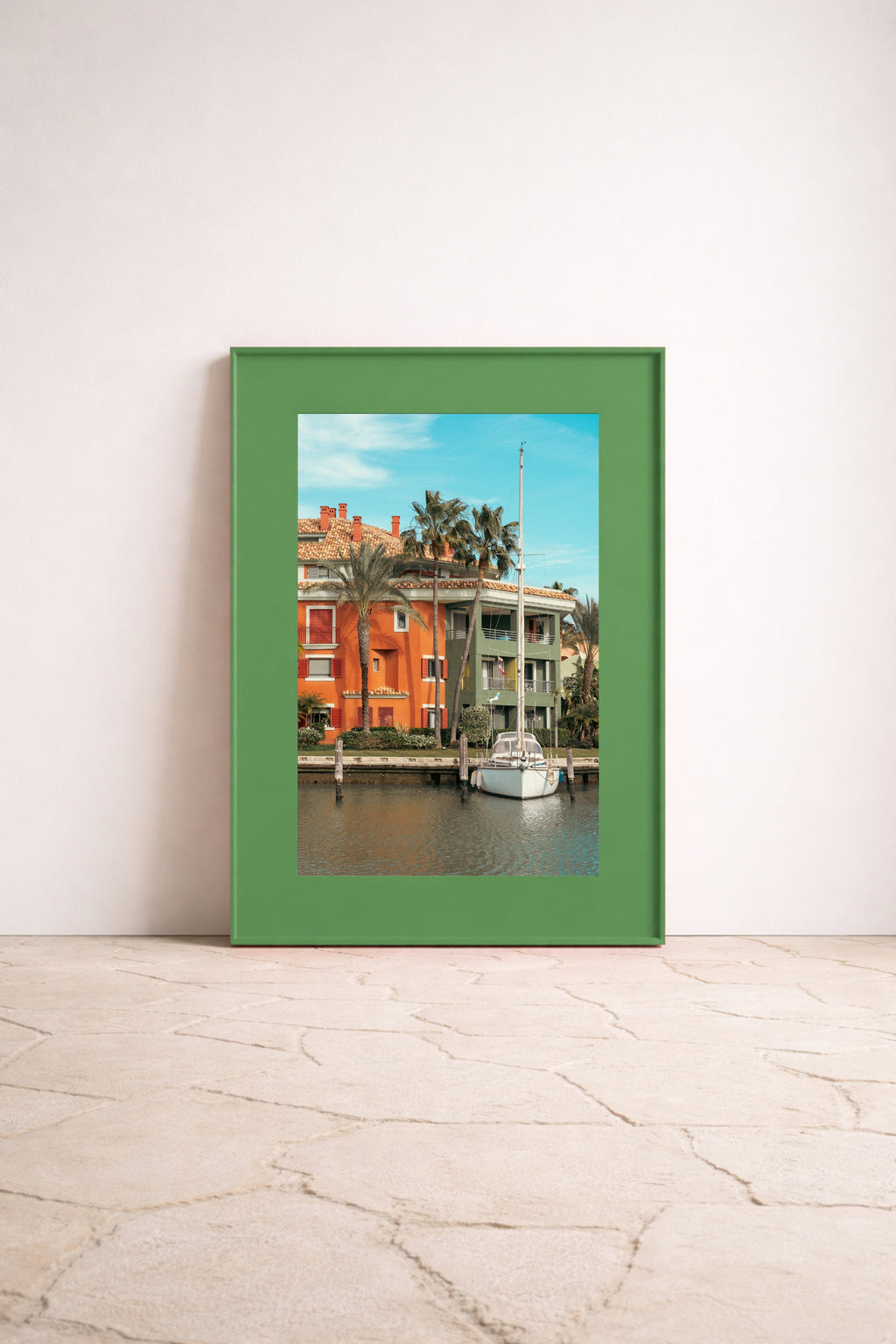 Large-scale wall art ‘Postcard’ by Noëlle Nijhuis for NOË NÍ, tranquil fine art photography evoking a relaxed holiday destination by the water
